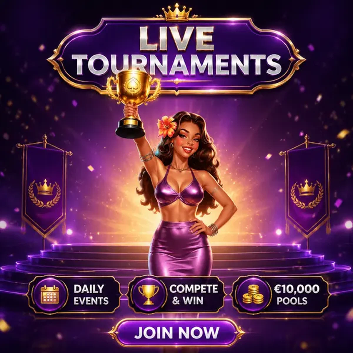 Campione del torneo che solleva il trofeo dorato alla celebrazione del live casino di Gambloria